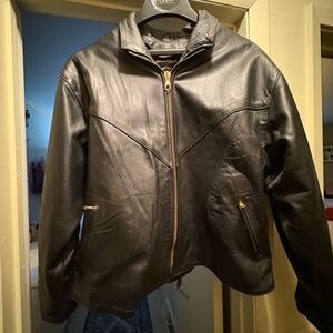 Unik Black Leather Jacket with Gold Zipper